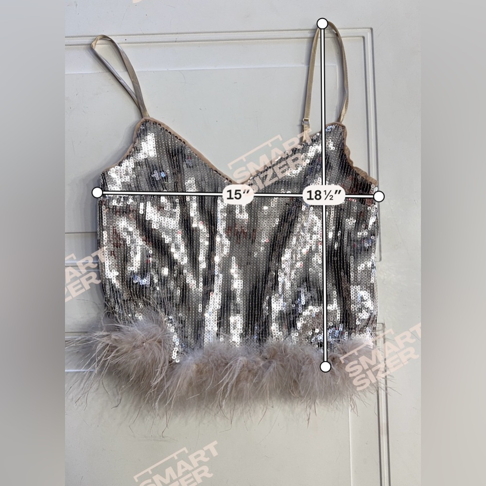 Lulus Women’s Sz M Sequins Feather Trim Camisole Tank Top Shirt - Picture 5 of 7
